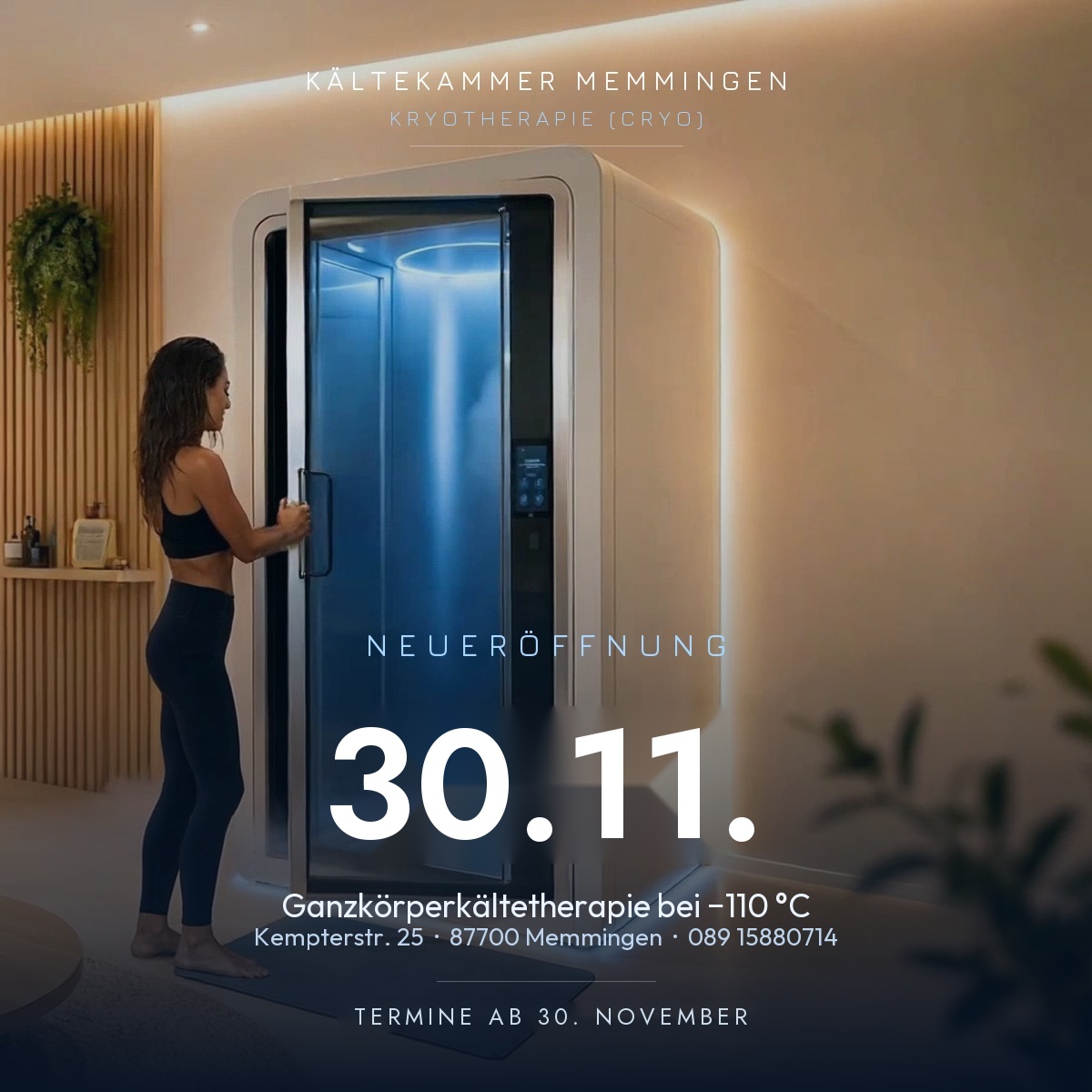 Kryotherapie (Cryo) Memmingen – Neueröffnung am 30.11.2026, Ganzkörper-Kryotherapie (Cryo) bei -110 °C